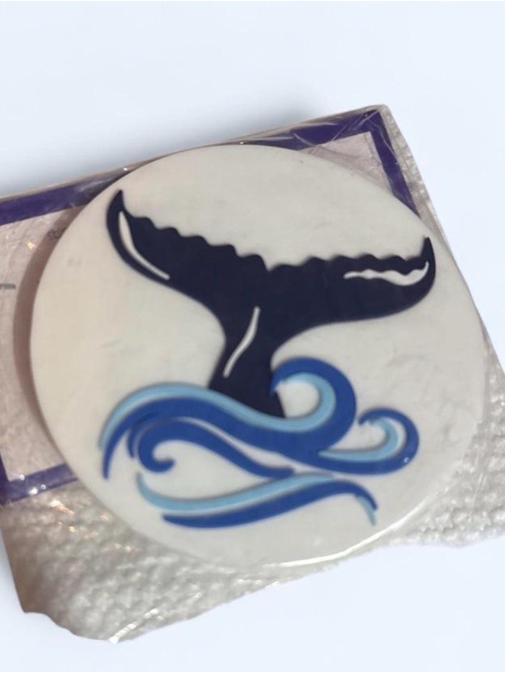 BOGG BAG White Tote with Black Whale Tail and Blue Wave Accent